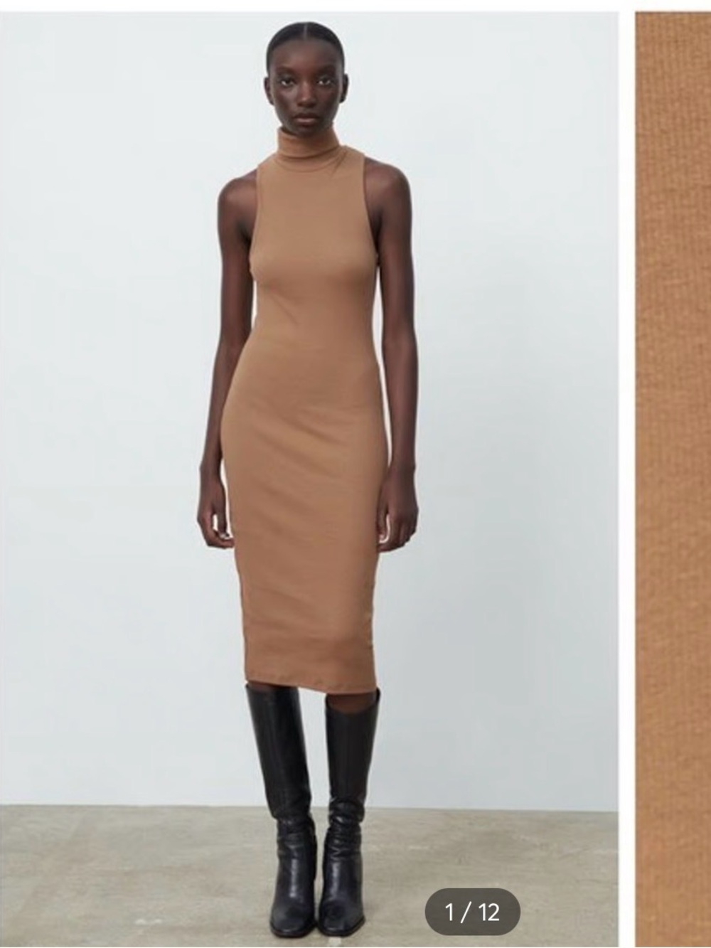 Sleeveless Mock Neck MIDI Dress in Brown